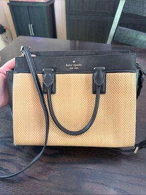 Kate Spade New York Cameron Street raffia and leather satchel